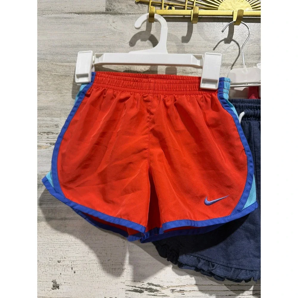 Nike Lucky Penny Gymboree Shorts Girls 6 6X Orange Blue Coral Athletic Ruffle
